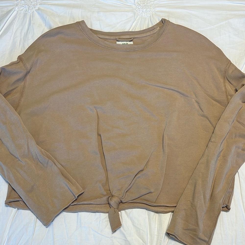 Aerie Long Sleeve Crewneck Light Sweatshirt - Tan